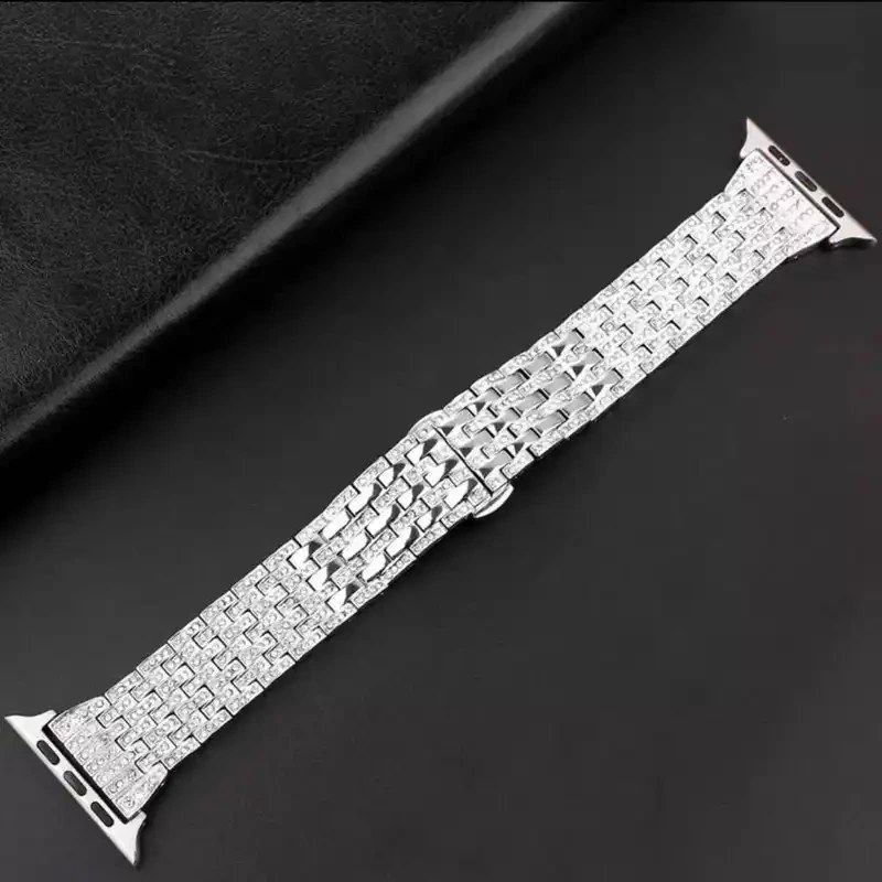 بند ساعت هوشمند مدل Diamond W4 نگین دار مناسب برای اپل واچ 45/49/44/42 میلی متری