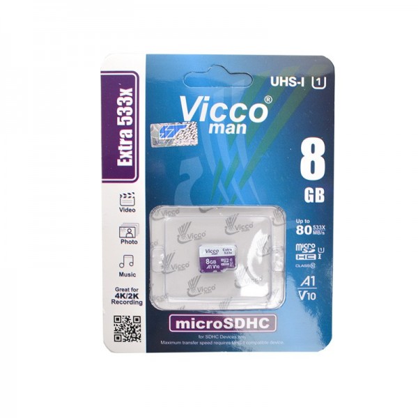 کارت حافظه میکرو 8 گیگ ویکومن Vicco Man Extra 533X U1 80MBps بدون خشاب