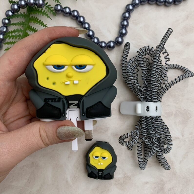 کاور و محافظ شارژر دیواری 20w اپل و آیفون مدل باب اسفنجی سیلیکون اورجینال