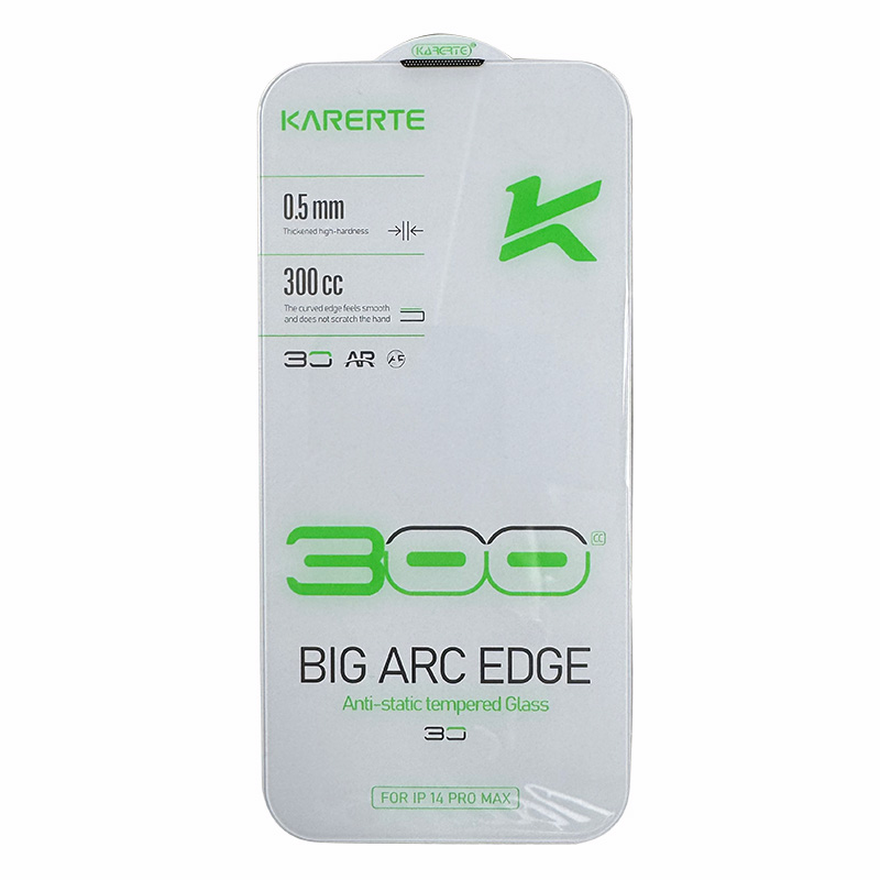 محافظ صفحه شیشه‌ای بدون حاشیه حرارت‌دیده Karerte 300 مدل Big Arc Edge مناسب آیفون 15 پرو مکس